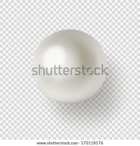 Vector illustration of single shiny natural white sea pearl with light effects isolated on transparent background.