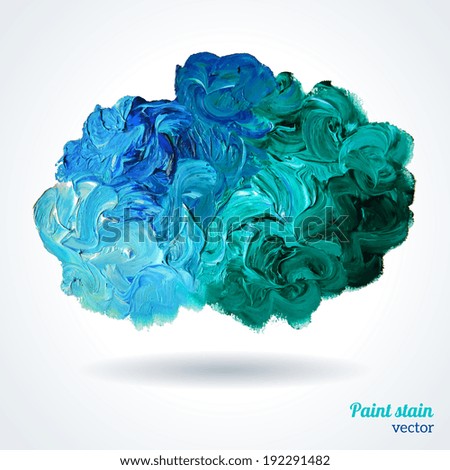 Cloud of blue and green oil paints isolated on white, abstraction composition. Vector design.