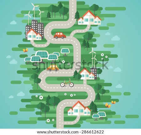 Ecology Infographics Town Road Vector Illustration Stock Vector ...