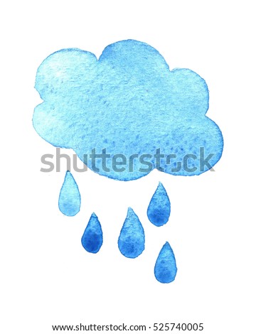 Hand Painted Watercolor Cloud Rain Drops Stock Illustration 525740005 ...