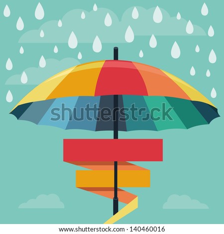 Vector umbrella and rain drops in rainbow colors - abstract weather concept
