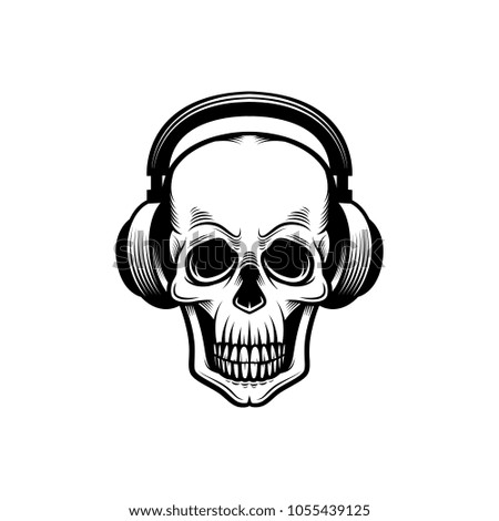 Graphic Smirking Skull Headphones Listening Music Stock Vector ...
