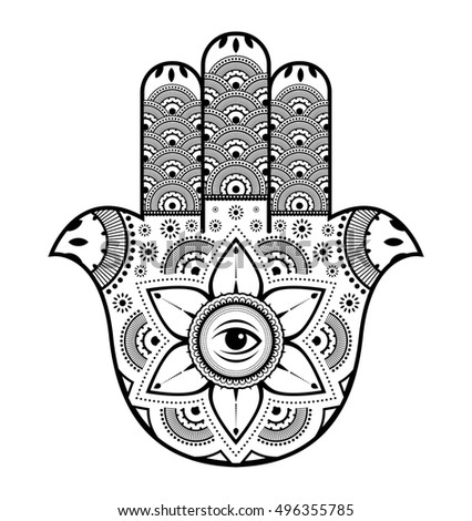 Hamsa Black White Vector Illustration Hand Stock Vector 496355785 ...