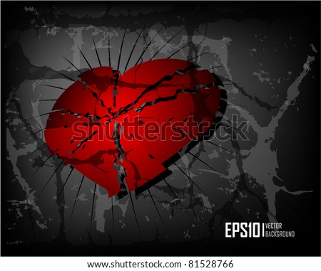 Dark scratch grunge background with broken heart. Vector illustration ...