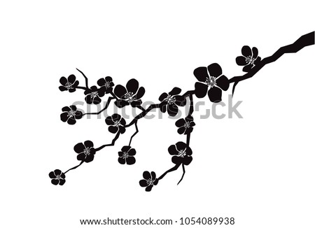 Silhouette Apple Cherry Flower Branch Blossom Stock Vector ...