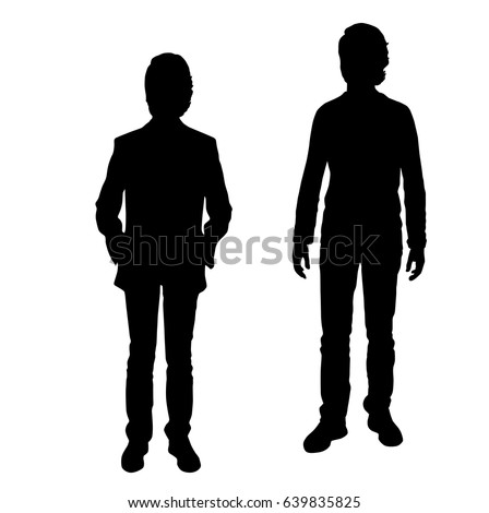 Vector Silhouette Two Teenagers Standing Black Stock Vector 639835825 ...