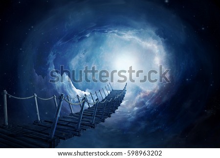 Fantasy bridge in the space. 3D rendering