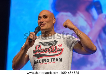 BONN, GERMANY - MARCH 24: Actor/Stuntman Shane Rangi (Narnia, Spartacus, Hobbit, Lord of the Rings), panel, at MagicCon, a three-day (March 23-25 2018) fantasy & mystery fan convention.