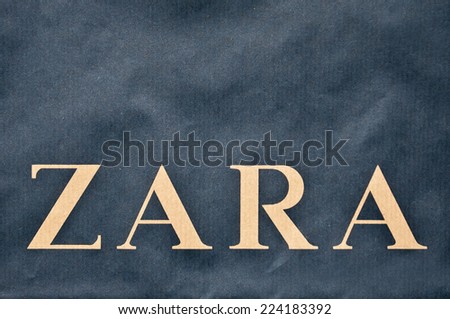KLAIPEDA,LITHUANIA-OCT 16: ZARA logo on October 16,2014 in Klaipeda,Lithuania.Zara is an Spanish clothing and accessories retailer.