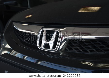 KLAIPEDA,LITHUANIA-JAN 06:HONDA logo on January 06,2015 in Klaipeda,Lithuania. Honda is a Japanese multinational automotive manufacturing company.