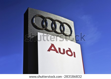 LITHUANIA - JUNE 01:AUDI logo on June 01, 2015 in Lithuania. Audi receives the Best Employer 2014 Award in Germany in January 2014.