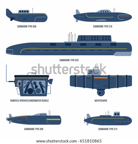 Military Submarine Ship Collection Different Types Stock Vector ...