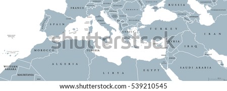 Mediterranean Basin Political Map Mediterranean Region Stock Vector ...