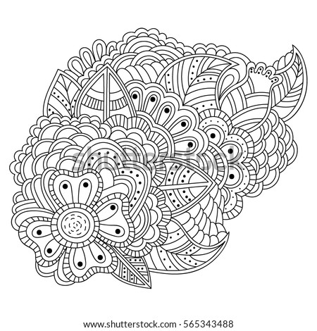 Uncolored flowers for adult coloring book in zenart style hand drawn retro Uncolored flowers for adult coloring book in zenart style hand drawn retro