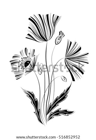 Poppy Bloom Leaves Graphics Leaves Stock Vector 516852952 - Shutterstock