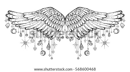 Download Vector Illustration Soaring Wings Hanging Garlands Stock ...