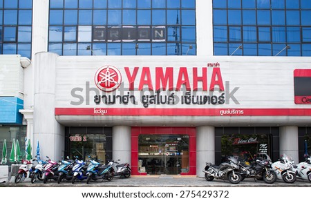 BANGKOK, THAILAND - MARCH 15 : Exterior view of Yamaha Motorcycle Shop on March 15, 2015 in Bangkok, Thailand. Yamaha is a Japanese multinational corporation and conglomerate based in Japan.