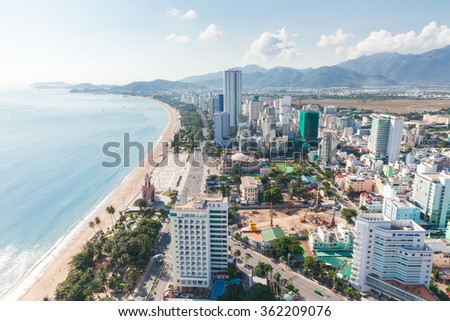 Nha Trang, Vietnam - January 5, 2016: Panoramic daytime view of Nha Trang city, popular tourist destination in Vietnam on January 05, 2016 in Nha Trang, Vietnam.