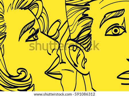 Woman Lips Whispering Mans Ear Drawing Stock Vector 577196908