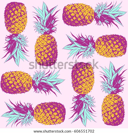 Seamless pattern. Pineapple background. Vector illustration. Perfect for invitations, greeting cards, wrapping paper, posters, fabric print.