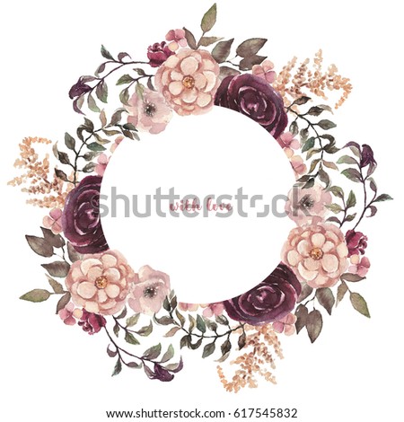 stock photo watercolor floral illustration flower round wreath on white background perfect for wedding 617545832