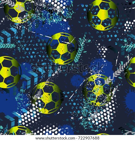 Abstract Seamless Pattern For Boys Football Grunge Urban With Ball Abstract Seamless Pattern For Boys Football Grunge Urban With Ball