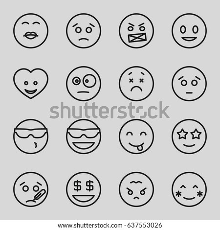 Emoticon Icons Set 16 Stock Vector 615727940 Outline Heart Face