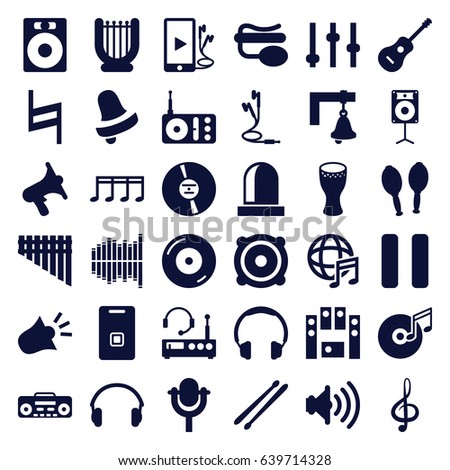 Sound Icons Set Of 36 Filled Such As Bell Disc On