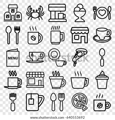 Set Of 25 Cafe Outline Icons Such As Spoon And Fork Store Crab Set Of 25 Cafe Outline Icons Such As Spoon And Fork Store Crab