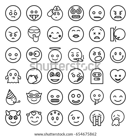 Set Cute Smiley Emoticons Emoj Outline Stock Vector 457388965 ...