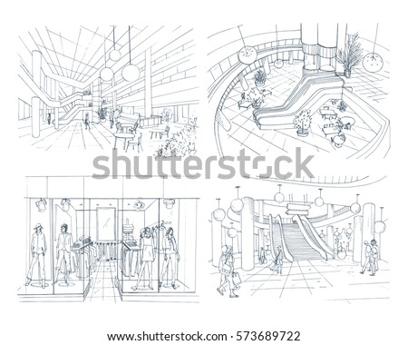 Set Modern Interior Shopping Center Collection Stock Vector 573689722