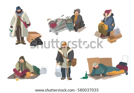 Homeless People Cartoon Flat Characters Set Stock Vector 580037035 ...