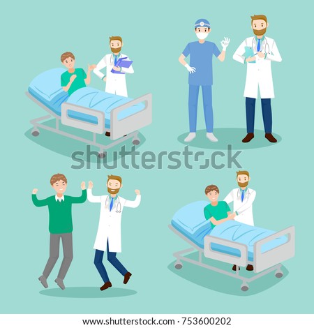 Cartoon Doctor Patient On Blue Background Stock Vector 753600202