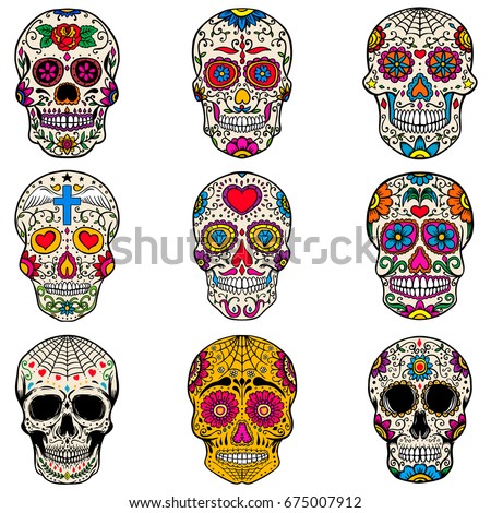 Set Sugar Skulls Illustrations Dead Day Stock Vector 731983264 ...