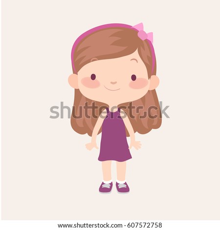 Cute Girl Kid Cartoon Design Vector Stock Vector 607572758 - Shutterstock