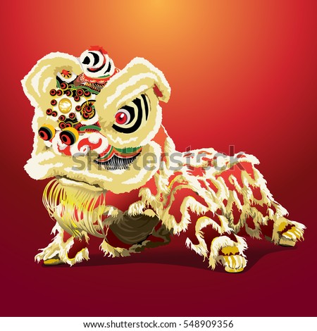 Chinese lion cartoon, vector illustration