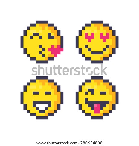 Set Cute Pixel Smiley Emoticons Set Stock Vector 780654808 - Shutterstock