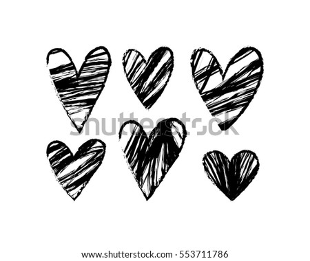 Vector Doodle Handdrawn Grunge Black Hearts Stock Vector 459241114