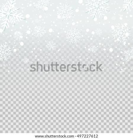 Falling snow backdrop on transparent background. Vector illustration.