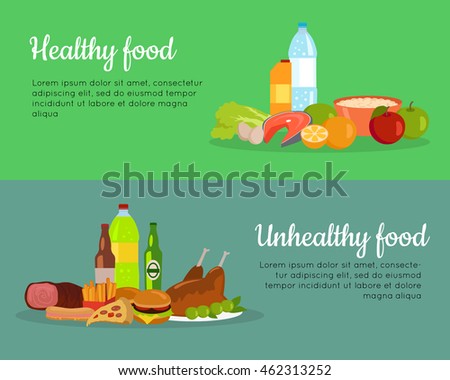 Healthy Unhealthy Food Banners Poster Items Stock Vector 462313252 ...