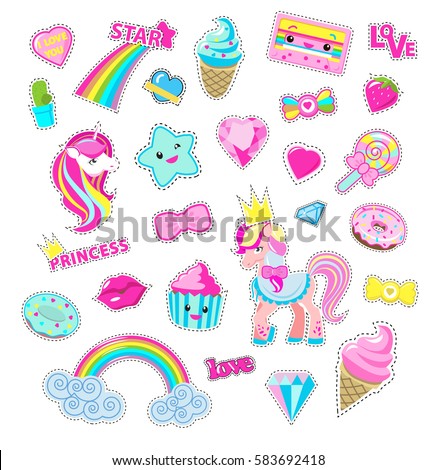 vector cute sticker girl Set Stock Cartoon Vector Stickers Girls Cute Fairy