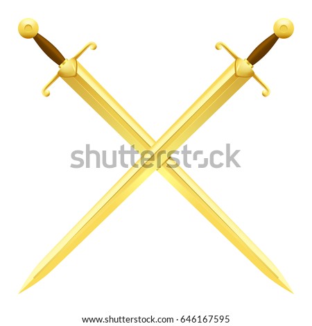 Two Crossed Swords Gold On White Stock Vector 646167595 - Shutterstock