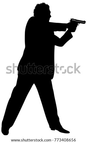 Detective Black Silhouette Man Gun Vector Stock Vector 5344777 ...