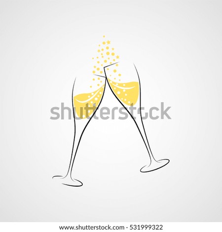Cheers! Two champagne glasses. Vector