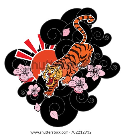 traditional japanese tiger tattoo sakura flower stock vector traditional japanese tiger tattoo sakura flower stock vector