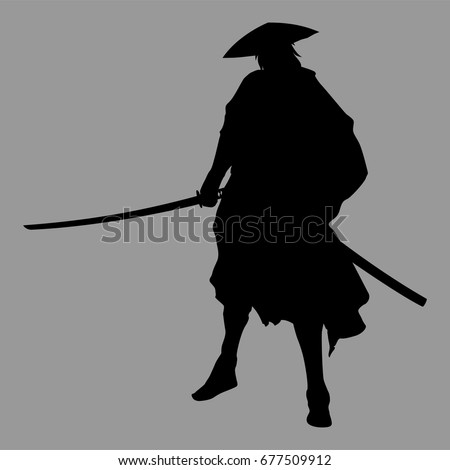 Japanese Samurai Fighting Positionblack Silhouette Isolated Stock Photo ...