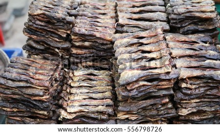 Local food of Asia .dry fish selling at market .
