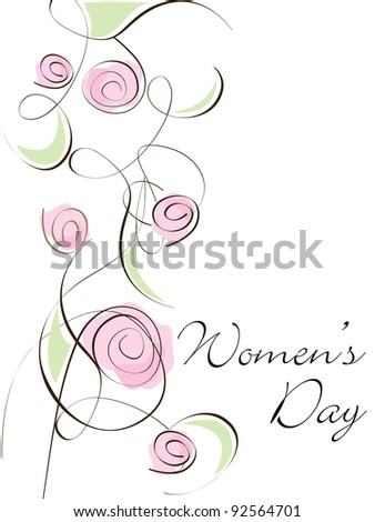 A beautiful greeting card with floral design and copy space on white background for Women's Day.