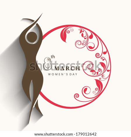 Happy Women's Day celebrations concept with brown silhouette of a lady in happy moment on beautiful pink floral decorated background.