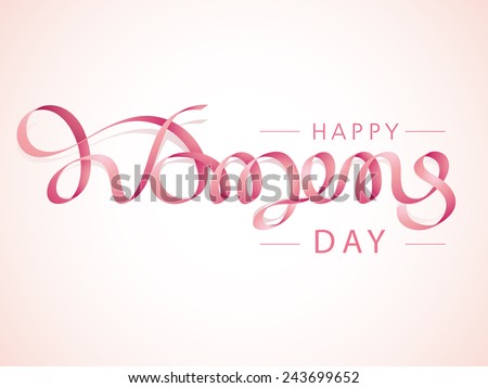Creative text Happy Women's Day made by glossy ribbon on pink background, can be used as poster or banner design.